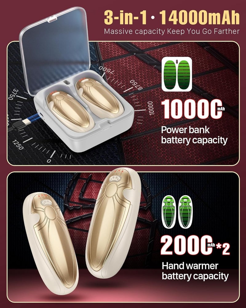 Tenvolti Hand Warmers Rechargerable 2 Pack - 14000mAh Electric AI Handwarmers with Charging Case, Magnetic 2 in 1 Pocket Heater, Gifts for Women/Men/Golf/Hunting/Travel/Camping Accessories - Image 3
